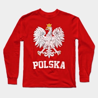 Polska Eagle - Faded Style Vintage Look Design Long Sleeve T-Shirt